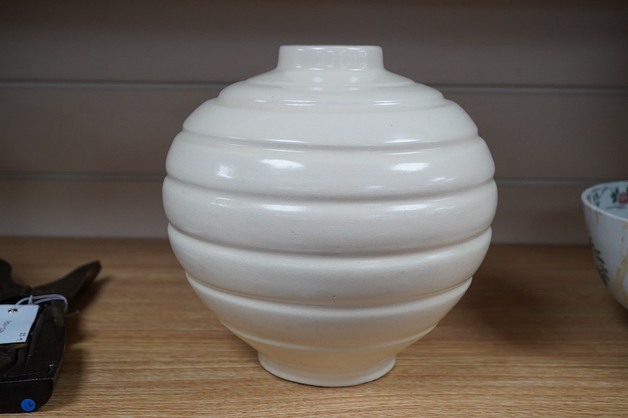 A Brannum Art Deco cream glazed globular vase, 21cm. Condition - good